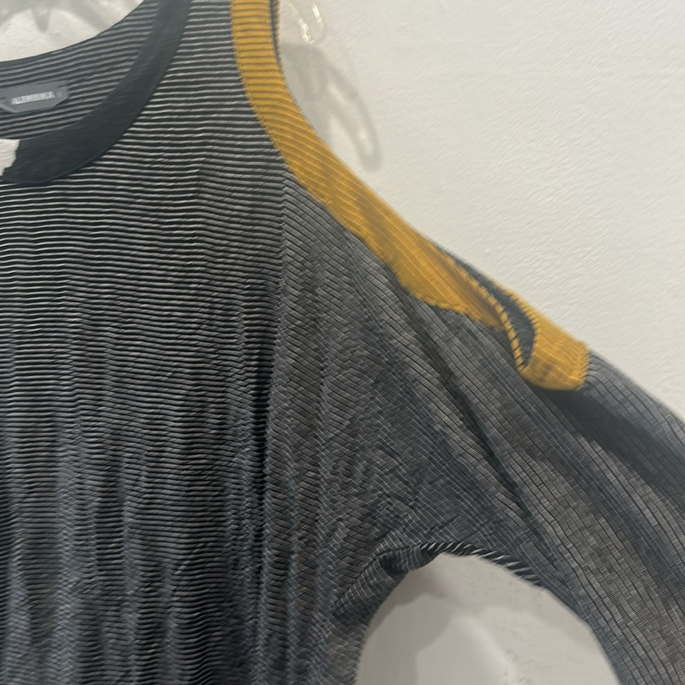 ALEMBIKA Yellow Black white stripe cut out Shoulder Ultra Soft Flowy Artsy small - Picture 3 of 9